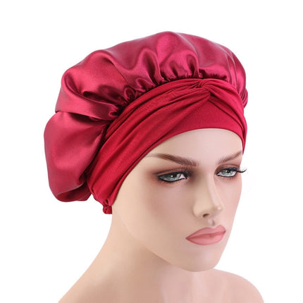 3 PCS TJM-301-1 Faux Silk Adjustable Stretch Wide-Brimmed Night Hat Satin Ribbon Round Hat Shower Cap Hair Care Hat, Size: Free Size(Rose Red)-garmade.com