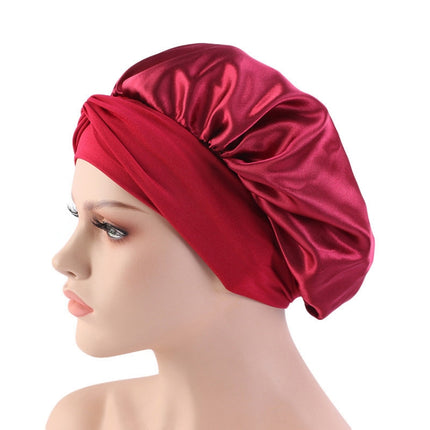 3 PCS TJM-301-1 Faux Silk Adjustable Stretch Wide-Brimmed Night Hat Satin Ribbon Round Hat Shower Cap Hair Care Hat, Size: Free Size(White)-garmade.com