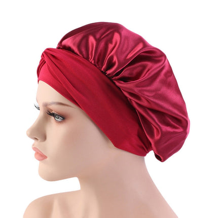 3 PCS TJM-301-1 Faux Silk Adjustable Stretch Wide-Brimmed Night Hat Satin Ribbon Round Hat Shower Cap Hair Care Hat, Size: Free Size(Pink)-garmade.com