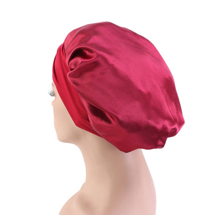 3 PCS TJM-301-1 Faux Silk Adjustable Stretch Wide-Brimmed Night Hat Satin Ribbon Round Hat Shower Cap Hair Care Hat, Size: Free Size(Purple)-garmade.com