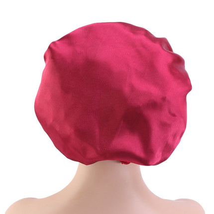 3 PCS TJM-301-1 Faux Silk Adjustable Stretch Wide-Brimmed Night Hat Satin Ribbon Round Hat Shower Cap Hair Care Hat, Size: Free Size(Rose Red)-garmade.com