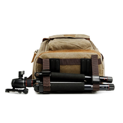 Batik Canvas Waterproof Photography Bag Outdoor Wear-resistant Large Camera Photo Backpack Men for Nikon / Canon / Sony / Fujifilm(Khaki)-garmade.com