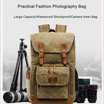 Batik Canvas Waterproof Photography Bag Outdoor Wear-resistant Large Camera Photo Backpack Men for Nikon / Canon / Sony / Fujifilm(Army Green)-garmade.com