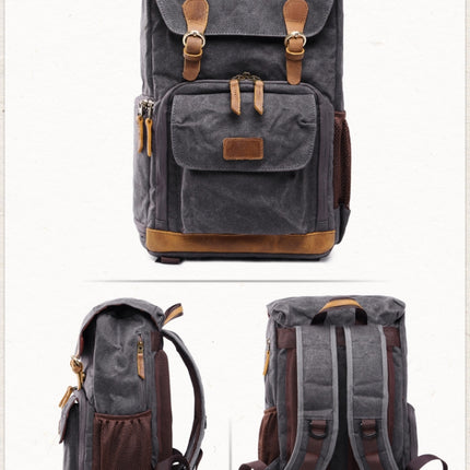 Batik Canvas Waterproof Photography Bag Outdoor Wear-resistant Large Camera Photo Backpack Men for Nikon / Canon / Sony / Fujifilm(Black Gray)-garmade.com