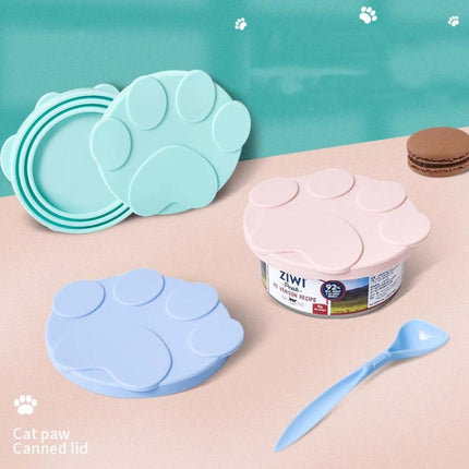 Pet Can Lid Fresh-Keeping Silicone Lid Canned Sealing Cap Universal Sealing Lid(Light Green + Spoon)-garmade.com