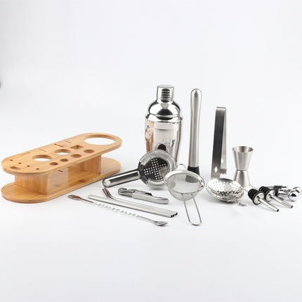 18 in 1 Stainless Steel Cocktail Shaker Set, Oval Bamboo Base, Bar Tool Set, Specification: 550ml-garmade.com