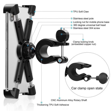 Motorcycle Bicycle Phone Holder Outdoor Riding Equipment Suitable For 4.7-8 Inch Mobile Phone/Tablet(Black)-garmade.com