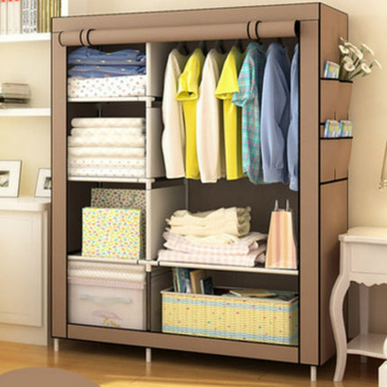 Simple Modern Wardrobe Fabric Special Cloth Closet Assembly Steel Tube Reinforced Steel Frame Storage Cabinet(Coffee)-garmade.com