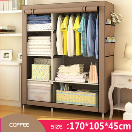 Simple Modern Wardrobe Fabric Special Cloth Closet Assembly Steel Tube Reinforced Steel Frame Storage Cabinet(Coffee)-garmade.com