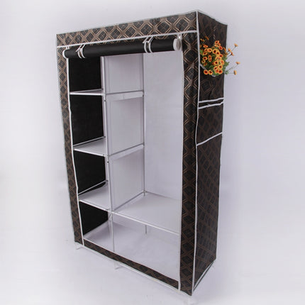 Simple Modern Wardrobe Fabric Special Cloth Closet Assembly Steel Tube Reinforced Steel Frame Storage Cabinet(Coffee)-garmade.com