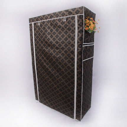 Simple Modern Wardrobe Fabric Special Cloth Closet Assembly Steel Tube Reinforced Steel Frame Storage Cabinet(Coffee)-garmade.com