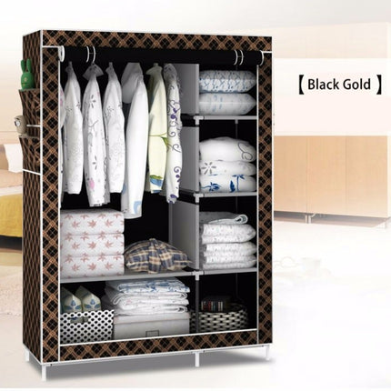 Simple Modern Wardrobe Fabric Special Cloth Closet Assembly Steel Tube Reinforced Steel Frame Storage Cabinet(Coffee)-garmade.com