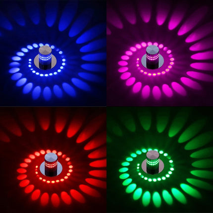 3W Modern Interior Creative Spiral Round Wall Lamp for Club, KTV, Corridor, Aisle, Background Wall Decoration Lamp Recessed In(Red+Green+Blue)-garmade.com