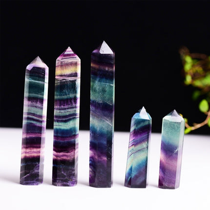 Natural Rough Stone Hexagonal Crystal Column Colorful Fluorite Column Ornaments, Size:7.1-7.4 cm-garmade.com