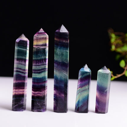 Natural Rough Stone Hexagonal Crystal Column Colorful Fluorite Column Ornaments, Size:10.1-11 cm-garmade.com