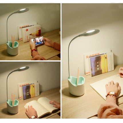 M0602C Home Desk LED Eye Protection Table Lamp with Pen Holder(Green)-garmade.com