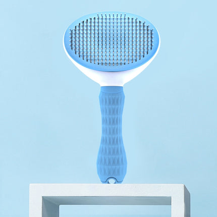 2 PCS Stainless Steel Needle Automatic Cleaning Pet Hair Removal Dog Brush Pet Comb(Blue Thick Needle)-garmade.com