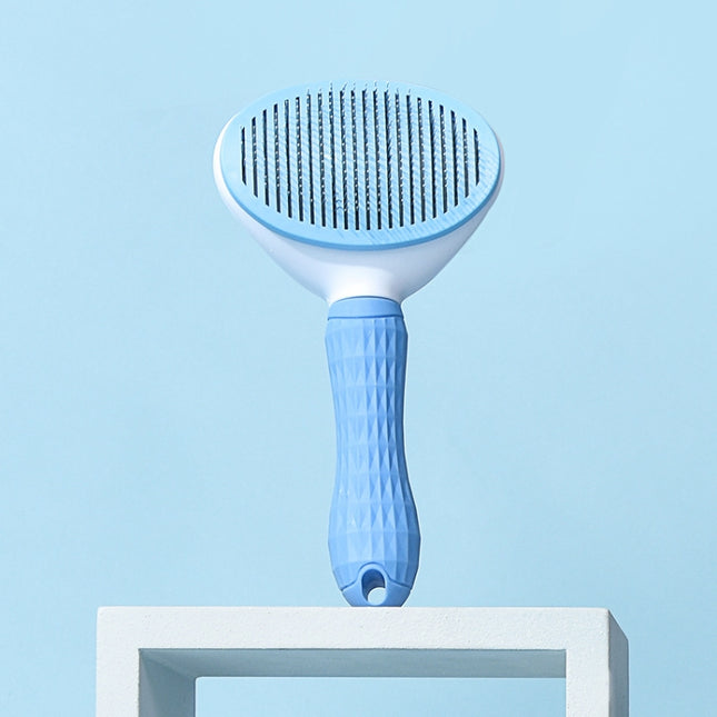 2 PCS Stainless Steel Needle Automatic Cleaning Pet Hair Removal Dog Brush Pet Comb(Blue Fine Needle)-garmade.com
