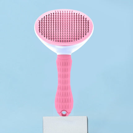 2 PCS Stainless Steel Needle Automatic Cleaning Pet Hair Removal Dog Brush Pet Comb(Pink Thick Needle)-garmade.com