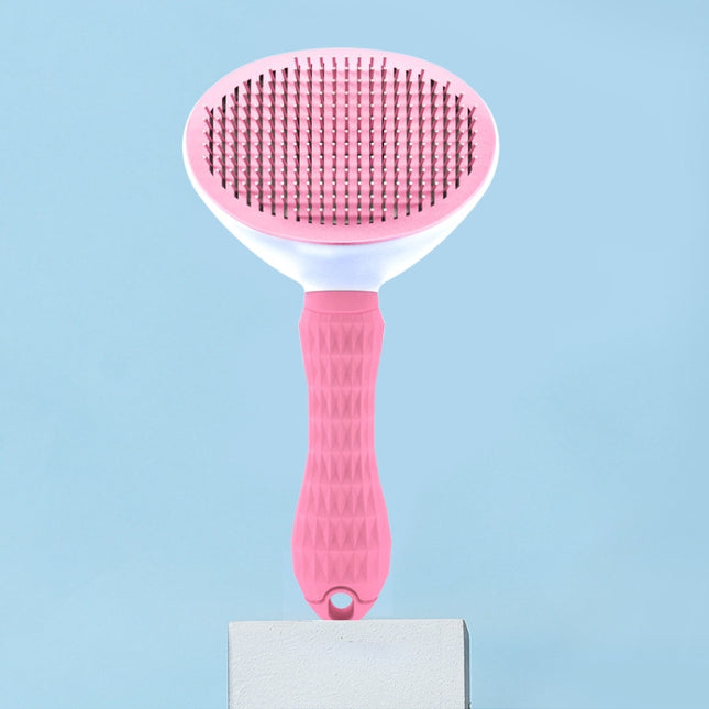 2 PCS Stainless Steel Needle Automatic Cleaning Pet Hair Removal Dog Brush Pet Comb(Pink Thick Needle)-garmade.com