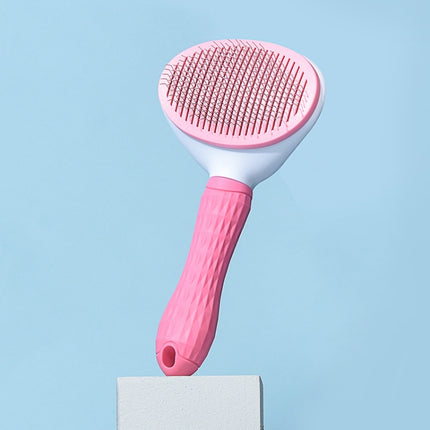 2 PCS Stainless Steel Needle Automatic Cleaning Pet Hair Removal Dog Brush Pet Comb(Pink Fine Needle)-garmade.com