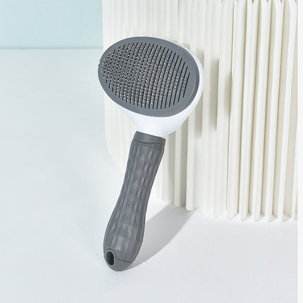 2 PCS Stainless Steel Needle Automatic Cleaning Pet Hair Removal Dog Brush Pet Comb(Gray Fine Needle)-garmade.com