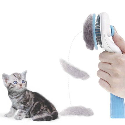 2 PCS Stainless Steel Needle Automatic Cleaning Pet Hair Removal Dog Brush Pet Comb(Pink Thick Needle)-garmade.com