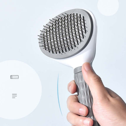 2 PCS Stainless Steel Needle Automatic Cleaning Pet Hair Removal Dog Brush Pet Comb(Gray Fine Needle)-garmade.com
