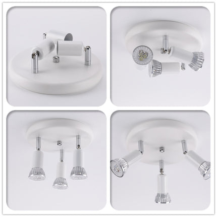 9W Round Three Head LED GU10 Ceiling Light Adjustable Mirror Front Spotlight, Emitting Color:Without Bulb(White)-garmade.com