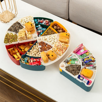 2 PCS Home Living Room Multi-Grid Candy Box Multi-Layer Plastic Nut Snack Fruit Tray(White Yellow Blue)-garmade.com