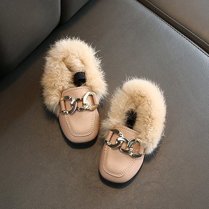 Autumn And Winter Plush Shoes Peas Shoes For Children, Size: 22 Yards 14cm(Pink)-garmade.com
