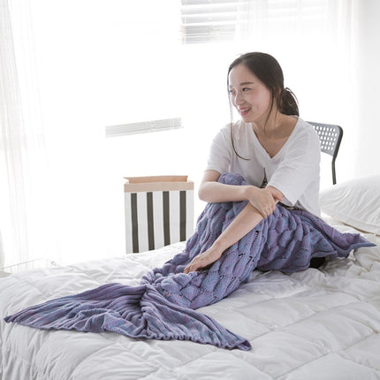 Mermaid Tail Knitted Blanket Fish Tail Blanket, Size:60x140cm(Light Purple)-garmade.com