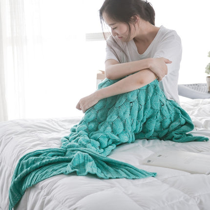 Mermaid Tail Knitted Blanket Fish Tail Blanket, Size:60x140cm(Mint Green)-garmade.com