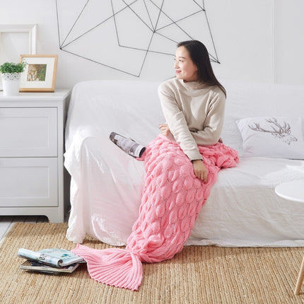 Mermaid Tail Knitted Blanket Fish Tail Blanket, Size:60x140cm(Pink)-garmade.com