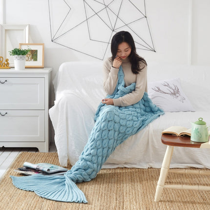 Mermaid Tail Knitted Blanket Fish Tail Blanket, Size:195x90cm(Sky Blue)-garmade.com
