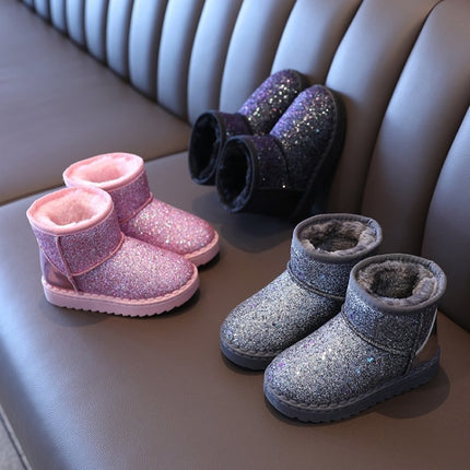 Winter Sequins Padded Warm Snow Boots For Children, Size: 25 Yards 15.3cm(Silver)-garmade.com