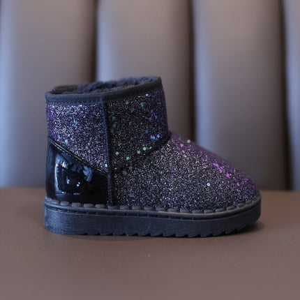 Winter Sequins Padded Warm Snow Boots For Children, Size: 26 Yards 15.8cm(Black)-garmade.com
