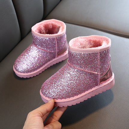 Winter Sequins Padded Warm Snow Boots For Children, Size: 26 Yards 15.8cm(Pink)-garmade.com