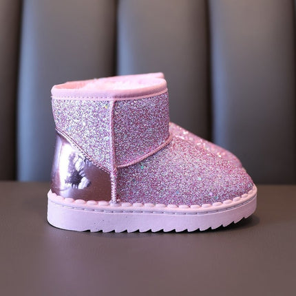 Winter Sequins Padded Warm Snow Boots For Children, Size: 26 Yards 15.8cm(Pink)-garmade.com