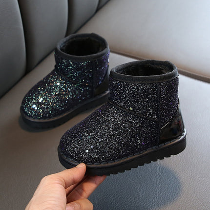Winter Sequins Padded Warm Snow Boots For Children, Size: 27 Yards 16.3cm(Black)-garmade.com