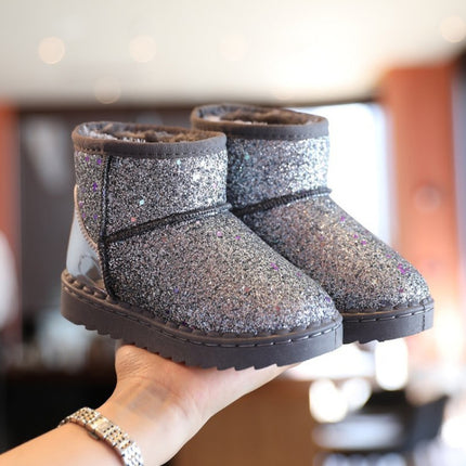 Winter Sequins Padded Warm Snow Boots For Children, Size: 28 Yards 16.8cm(Silver)-garmade.com