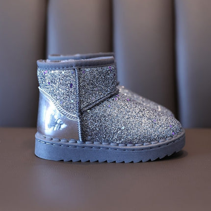 Winter Sequins Padded Warm Snow Boots For Children, Size: 28 Yards 16.8cm(Silver)-garmade.com