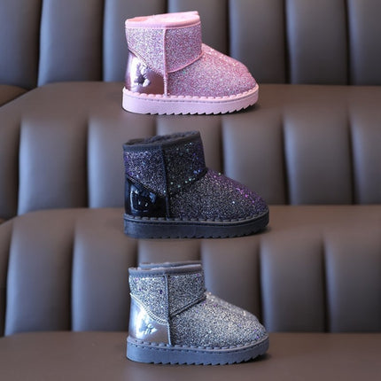 Winter Sequins Padded Warm Snow Boots For Children, Size: 29 Yards 17.3cm(Pink)-garmade.com