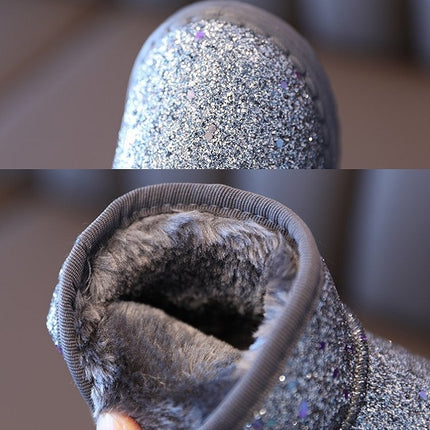 Winter Sequins Padded Warm Snow Boots For Children, Size: 33 Yards 19.5cm(Silver)-garmade.com