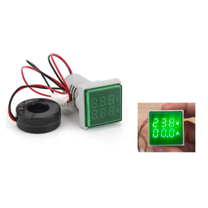 AD16-22FVA Square Signal Indicator Type Mini Digital Display AC Voltage And Current Meter(Green)-garmade.com
