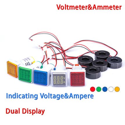 AD16-22FVA Square Signal Indicator Type Mini Digital Display AC Voltage And Current Meter(Yellow)-garmade.com