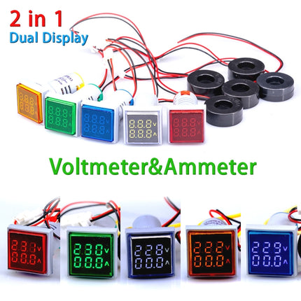 AD16-22FVA Square Signal Indicator Type Mini Digital Display AC Voltage And Current Meter(White)-garmade.com