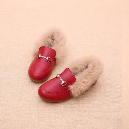 PU Leather And Cashmere Warm Single Shoes Casual Shoes for Girls, Size: 26 Yards 15.5cm(Red)-garmade.com