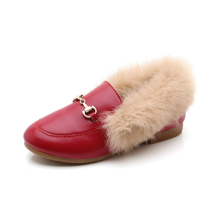 PU Leather And Cashmere Warm Single Shoes Casual Shoes for Girls, Size: 26 Yards 15.5cm(Red)-garmade.com