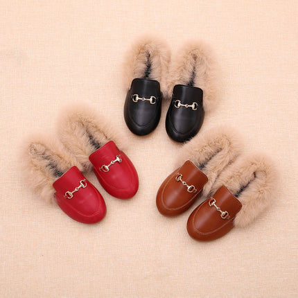 PU Leather And Cashmere Warm Single Shoes Casual Shoes for Girls, Size: 26 Yards 15.5cm(Red)-garmade.com